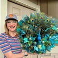 thumbnail image 3 of 17 Inch Peacock Wreath Handcraft Wreath For Front Door Peacock Blooms Wreath Window Wall Hanging Outdoor Garden Holiday Wedding Party Home Decorations, 3 of 11