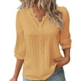 thumbnail image 4 of Summer Savings Clearance 2025 under 10$ DYTTDG Women's Lightweight Fashion Lace V-Neck 3/4 Sleeve T-Shirt Loose Blouses Pullover Casual Tops Yellow S, 4 of 4