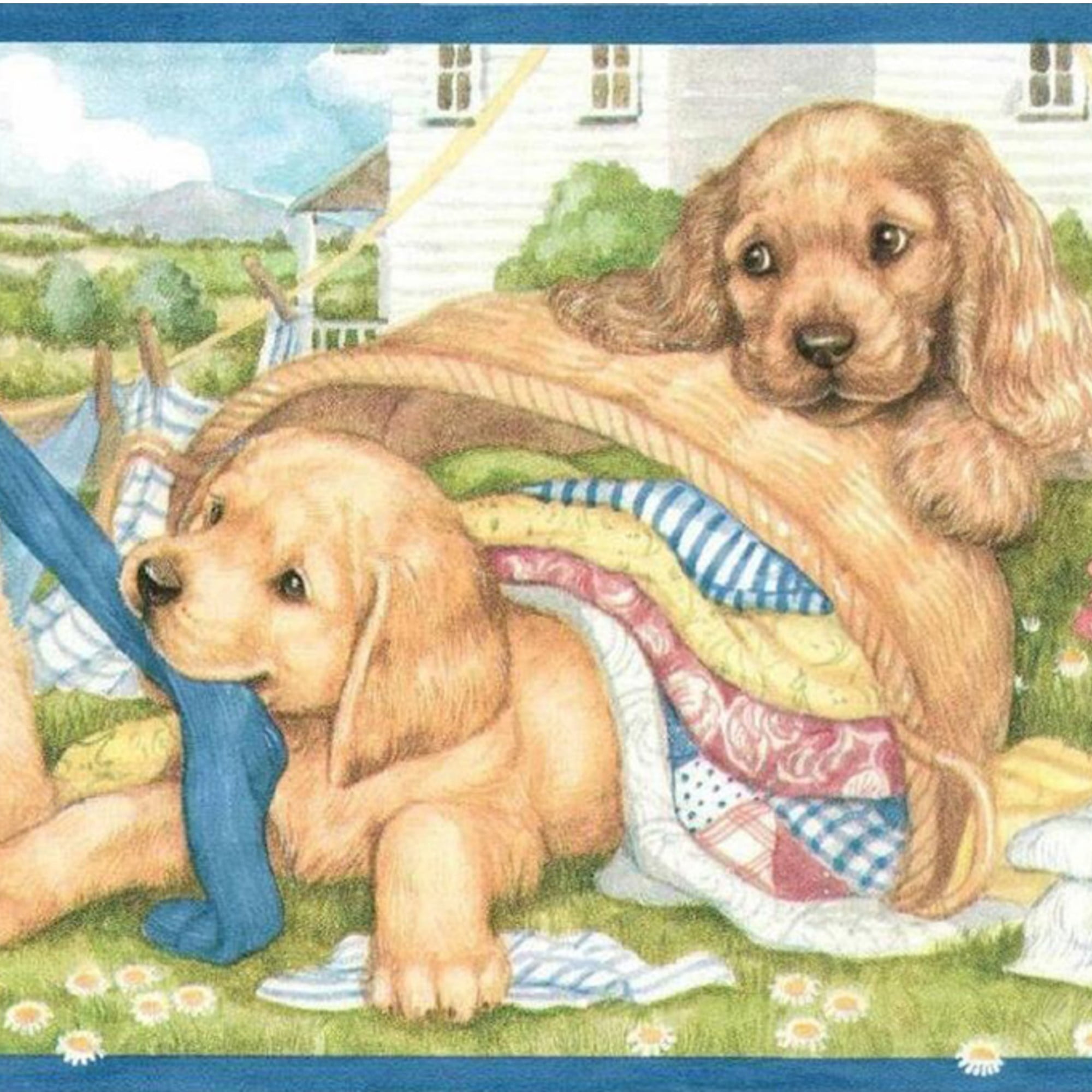Trimz Puppy Laundry Wallpaper Border Country Clothesline Design for Laundry Room Wall Décor