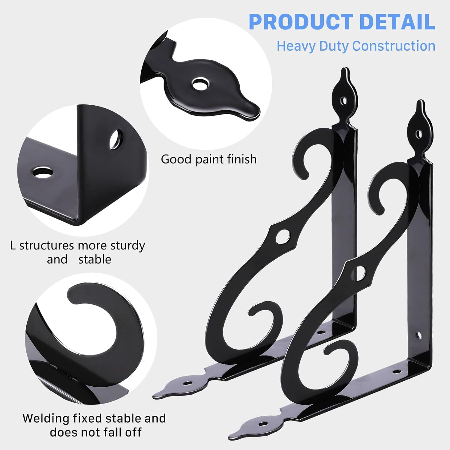 10 Pack Decorative Shelf Brackets,7.4Inch Wall Mounted L Shape Shelf Bracket,Heavy Duty Shelf Brackets for Shelves,Metal Corner Brace Right Angle Bracket Shelf Support with Screws,Black