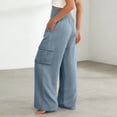 thumbnail image 4 of GUACER Womens Cargo Pants Smocked High Waist Wide Leg Trousers with Flap Pockets Outdoor Casual Loose Pants, 4 of 7