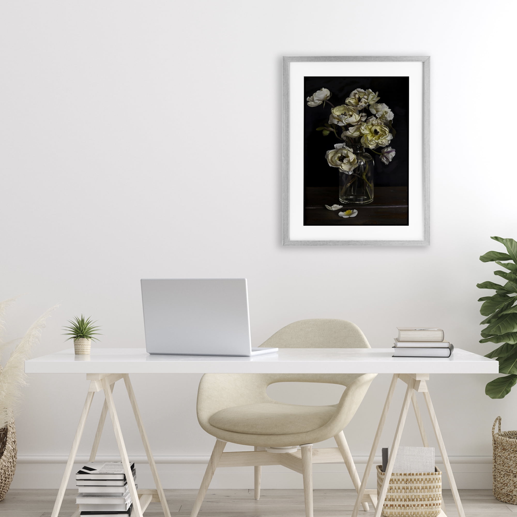 Stupell Industries Elegant Arrangement of Cream Blossoms Gray Framed Print Under Glass, design by Creative Studio