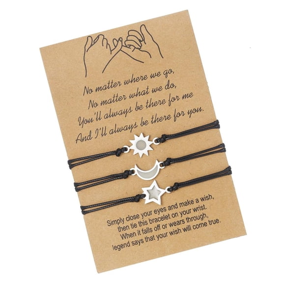 Giaone 3pcs Moon Sun Star Adjustable Friendship Bracelets Handmade Cord for Friend