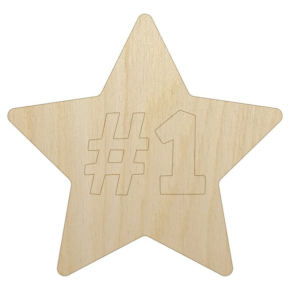 #1 Number One in Star Wood Shape Unfinished Piece Cutout Craft DIY Projects - 4.70 Inch Size - 1/8 Inch Thick