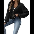 thumbnail image 3 of Suéteres Tipo Cárdigan para Mujer, Otoño 2025, con Frente Abierto, Botones Extragrandes, Cuello en V, Prendas de Punto Suaves y Sueltas. Negro XL, 3 of 8