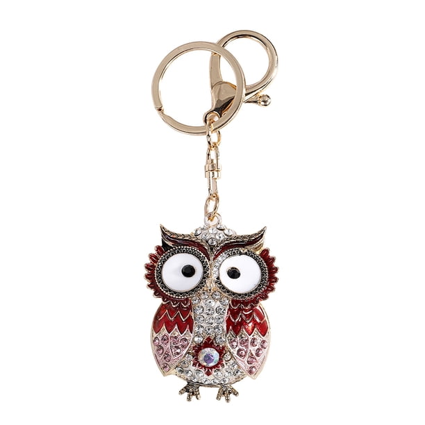 Llaveros para mujer, llavero de billetera, llavero de auto, llavero lindo, nueva serie creativa, llavero de aleación de diamante con búho de ojo grande, llavero con cabeza de gato