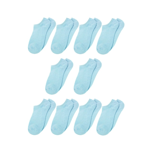 INSPIRE CHIC Low Cut Ankle Socks Cotton Solid Textured Sole 10 Pairs Light Blue