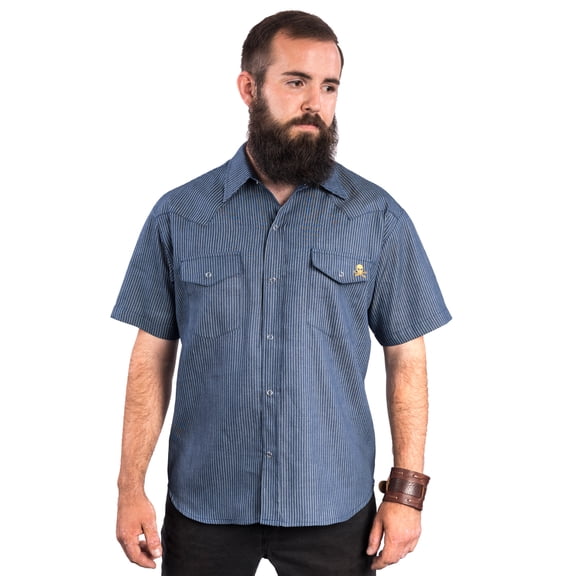 Steady Clothing Bushwa Western Pinstripe Button Up Shirt Denim Blue S