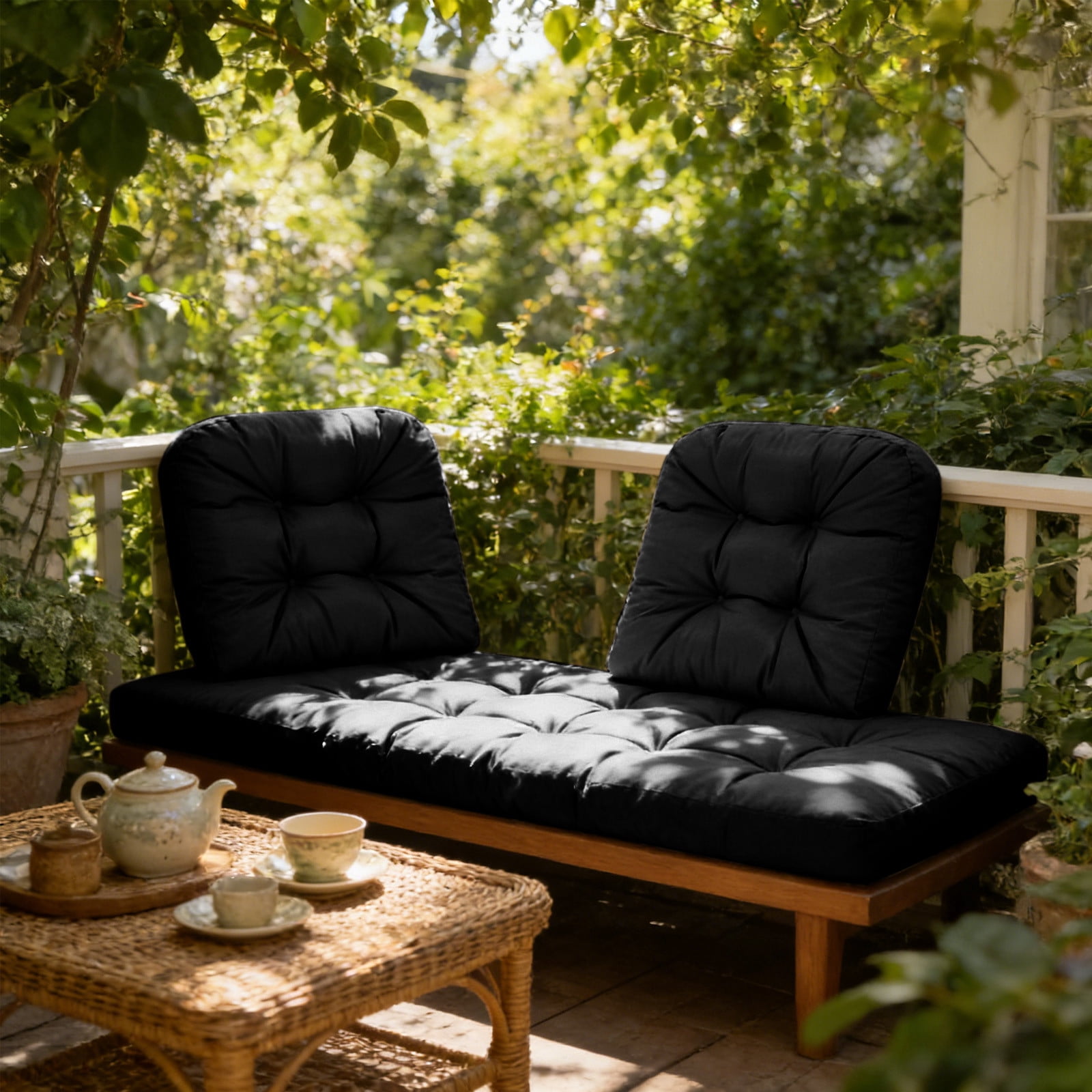 VogueHaven Outdoor Wicker Chair Cushions of 3 Pieces Waterproof Tufted Seat Cushions set for Patio Furniture Sofa Bench Settee Couch, 1 Loveseat and 2 U-Shaped Cushions