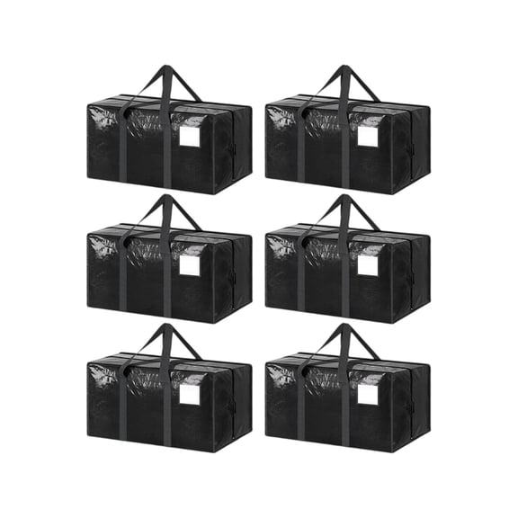 Ultra Heavy Large Moving Bag with Strong Zipper and Comfortable Handle, Heavy-duty Clothing Storage Bag for Packing Travel Storage, 6-Pack Set, Black