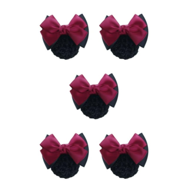 Baohd Wide Application Bow Work Hair Clips For Various Occasions Professional Hair Plate Mesh Pocket Two Bows- rose red 5Set