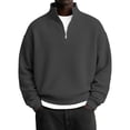 thumbnail image 4 of Mens Waffle Knit Sweatshirts Quarter Zip Trendy Stand Collar Oversized Sweaters Casual Long Sleeve Stylish Tops Outdoor (XL, Dark Gray#C), 4 of 6