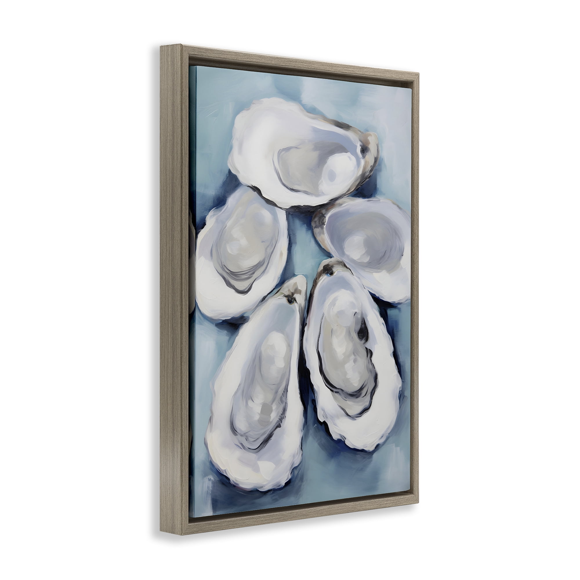 Stupell Industries Five Oyster Shells Animals & Insects Painting Brown Floater Framed Canvas Art Print Wall Art, 21 x 31