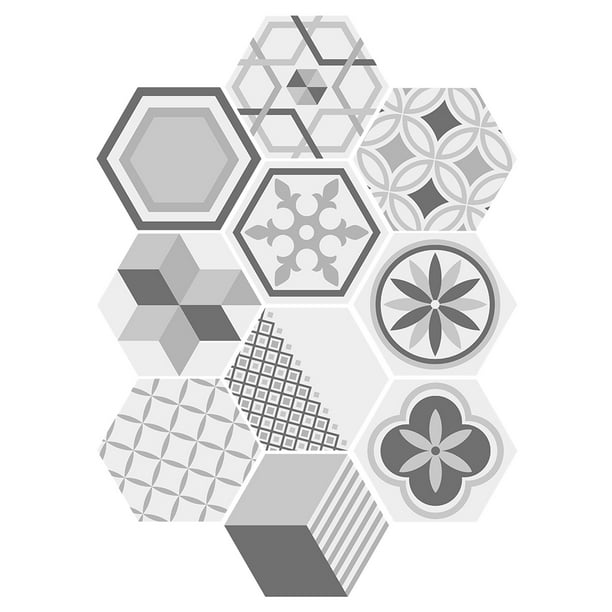 10 piezas de mosaico hexagonal antideslizante para suelo, pared, cocina y baño 3
