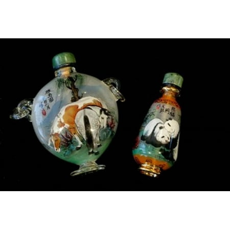 Hand Painted Snuff Bottles with Jade Tops and Horse Globe Chinese Handicrafts China Canvas Art - Cindy Miller Hopkins DanitaDelimont (34 x 23)