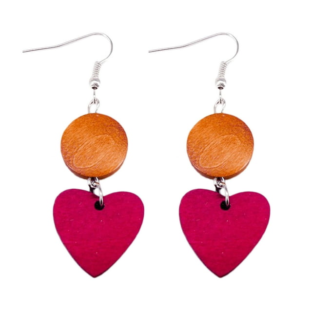 Drop Earrings Decorative Heart Loop Triangle Star Pendant Wooden Earrings Dangle Earrings