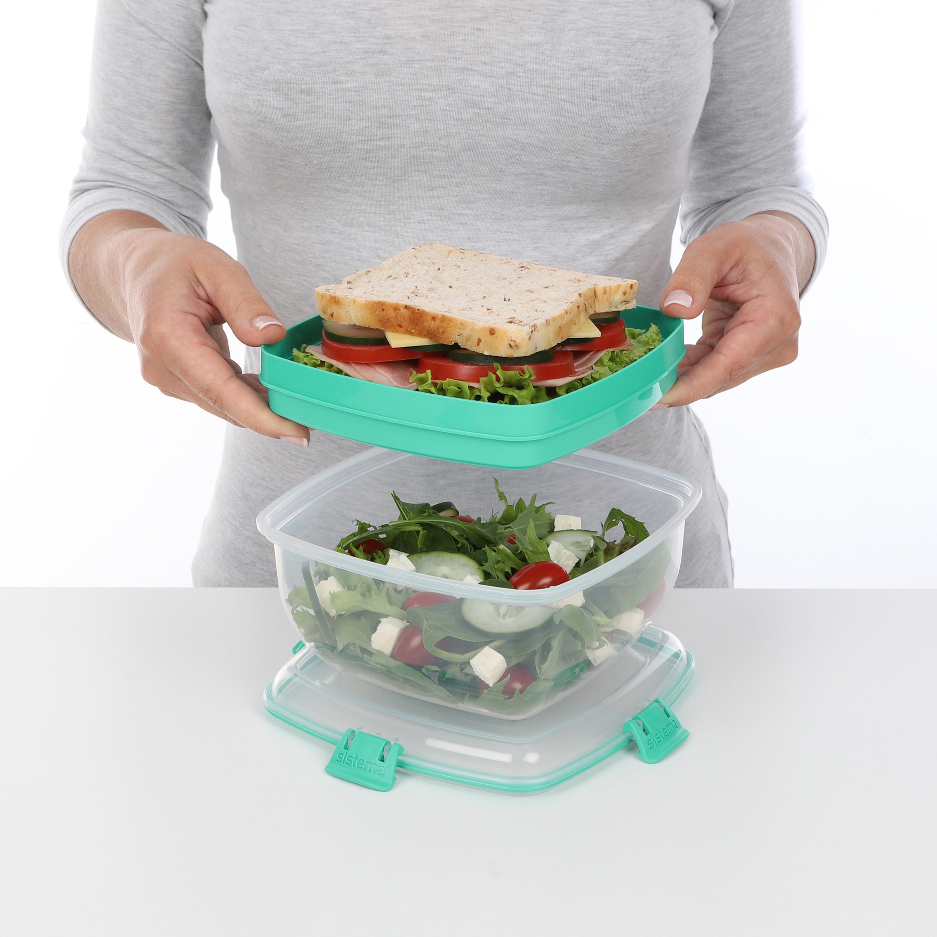 Sistema Salad Container for Lunch with Dressing Container, Bento Box 4  Compartment Tray, and Cutlery…See more Sistema Salad Container for Lunch  with