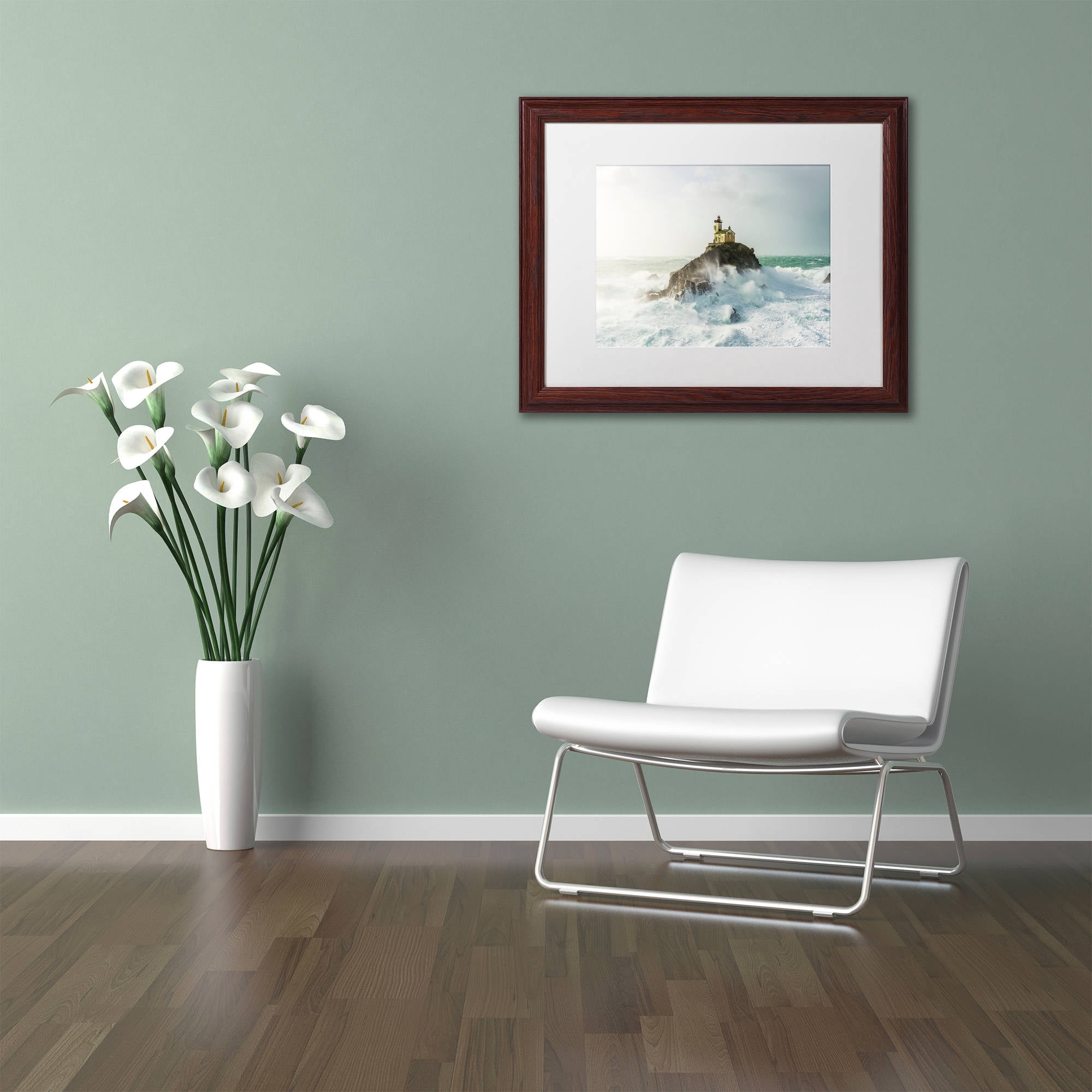 Trademark Fine Art "Haunted Lighthouse in the Storm" Canvas Art by Mathieu Rivrin, White Matte, Wood Frame