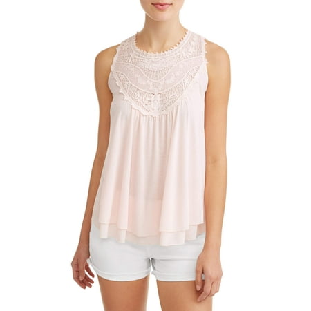 Juniors' Crochet Lace Yoke Hi-Lo Tank Top