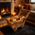 thumbnail image 3 of OKKV Wooden Wheelbarrow Flower Basket,Multi-purpose Storage Fruit Basket With Handle,Rustic Decor Photo Prop,for wedding festival party home decor,10.23in x 6.88in x 6.3 in, 3 of 9