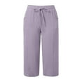 thumbnail image 5 of Ruyang Teens Girls Cotton Linen Capri Pants Drawstring Kids Wide Leg Cropped Trousers Summer Elastic Waist Baggy Capris Gauze Pants, 5 of 7