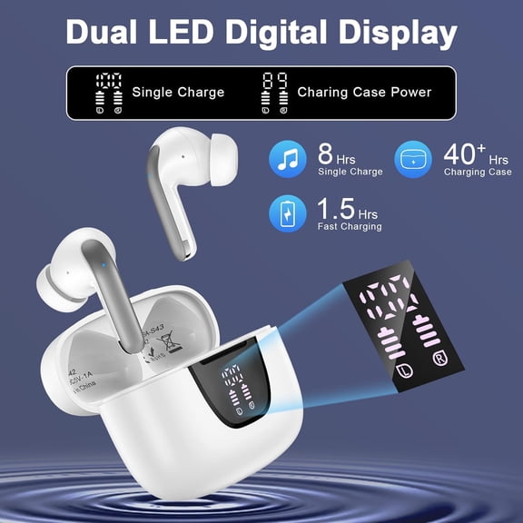 SLKOHDZ-Wireless Bluetooth 5.3 Earbuds for iPhone 17 Pro Max Air 16 Pro 16e 15 Plus Pixel 10 9 8 Pro XL 9a 8a 7 Bluetooth Headphones 60H Playback LED Power Display in Ear Earphones with Microphone fo