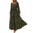 thumbnail image 1 of Vestido PRETTYGARDEN 2025 Maxi con Mangas Largas y Fruncido Verde Militar Talla L, 1 of 8