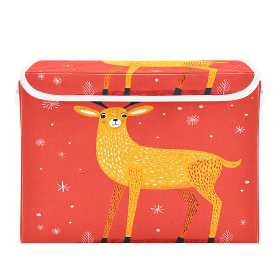 Storage Box With Lid 16.5x12.6x11.8In Foldable Stacked Household Storage Box Warm Christmas Deer