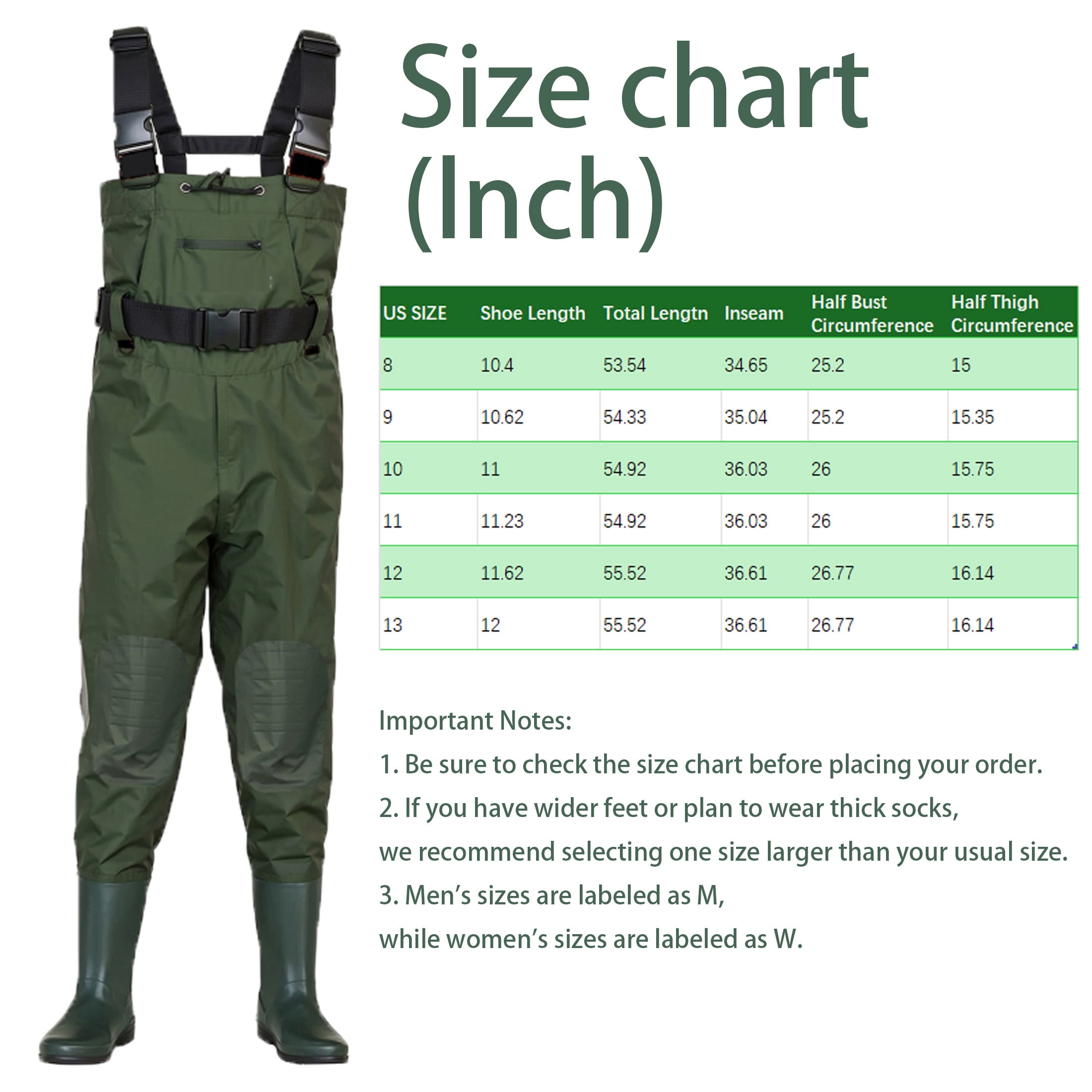 GOGHOST Chest Waders, double-layer nylon/PVC construction, unisex fit, suitable for fishing, hunting, mining, and farming operations-US10.