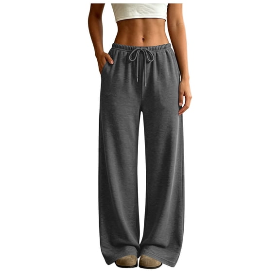 felwors Wide Leg Sweatpants Women Low Rise Baggy Sweatpants Y2K Drawstring Cotton Lounge Pants Womens Fall Fashion 2026 Dark Gray for Size XL
