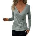 thumbnail image 2 of Tawop Womens Shirts Womens Tee Shirts Round Neck Long Sleeve Solid Loose V Neck Gray S, 2 of 3