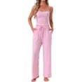 thumbnail image 2 of INSPIRE CHIC Women's Pajama Set Cami Jersey Knit Adjustable Spaghetti Strap Elastic Waist Wide Leg Pants with Pockets S Pink, 2 of 6