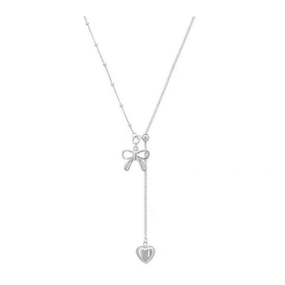 HUANLEDASH Bow Necklace Silver Bow Heart Pendant Necklace Women Simple Jewelry Gift for Dating Daily Wear Banquet Work Party