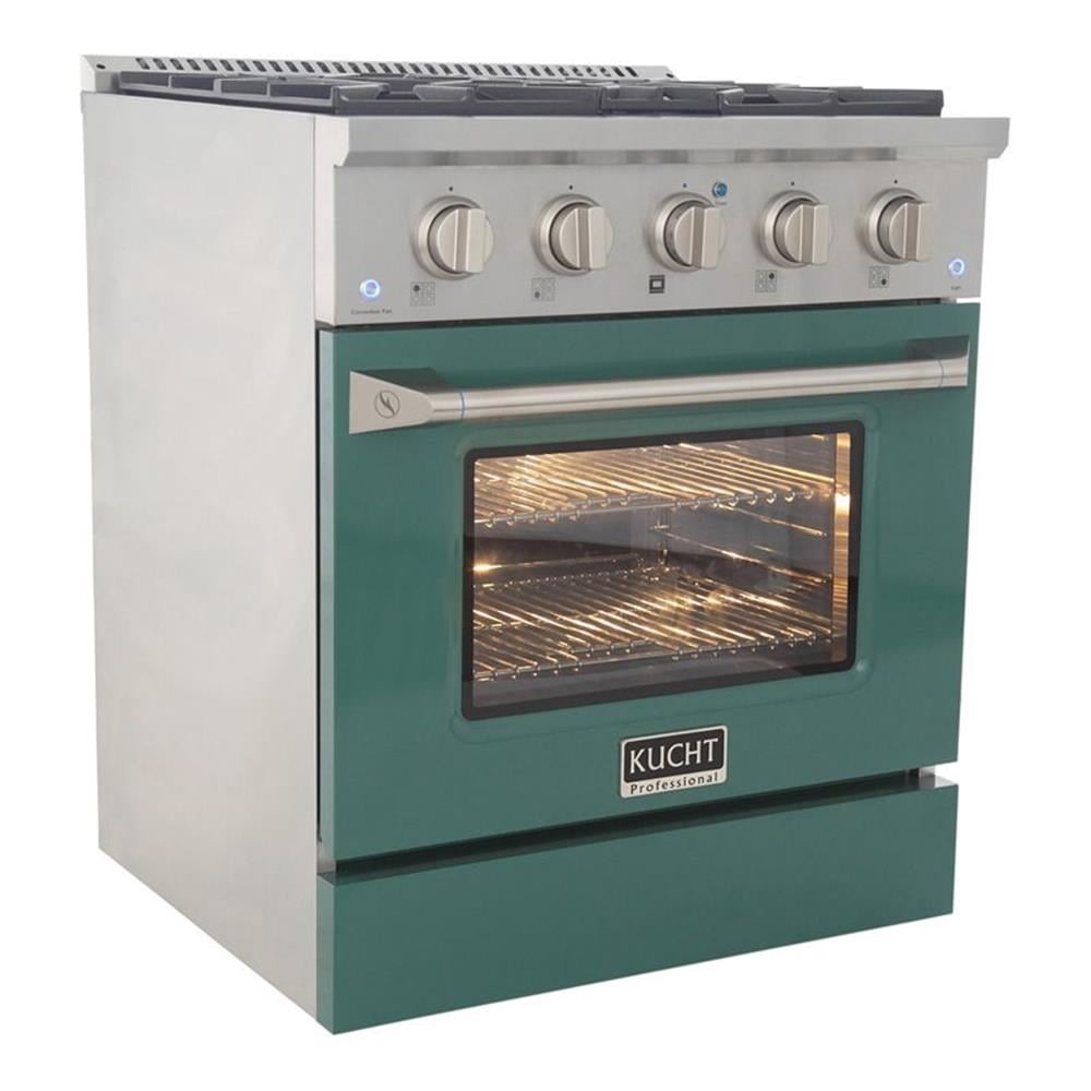 Pemberly Row 30" Modern Stainless Steel Natural Gas Range in Green/Silver