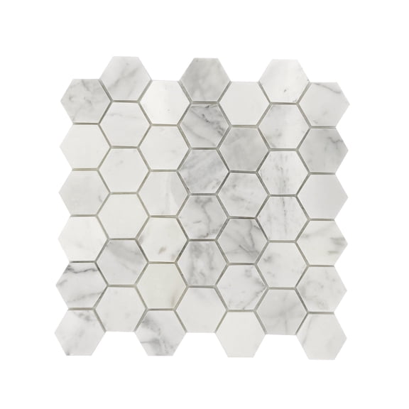 2-in Calacatta Hexagon Polished Marble Mosaic Floor and Wall Tile, 12-in x 12-in per Sheet, 5 Pack (1-sq. ft/ Piece)