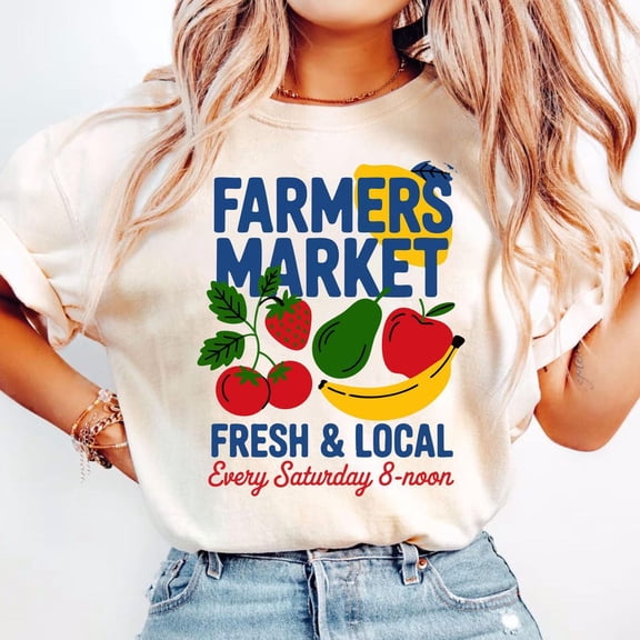 Farmers Market T-Shirt for Women, Fresh and Local Fruit Graphic Tee, Tomato Girl Summer Aesthetic Shirt, Support Local Trendy Shirt