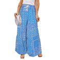 thumbnail image 1 of Pantalones anchos con cordón y cintura alta en color azul para mujer, talla grande 3XL, 1 of 8