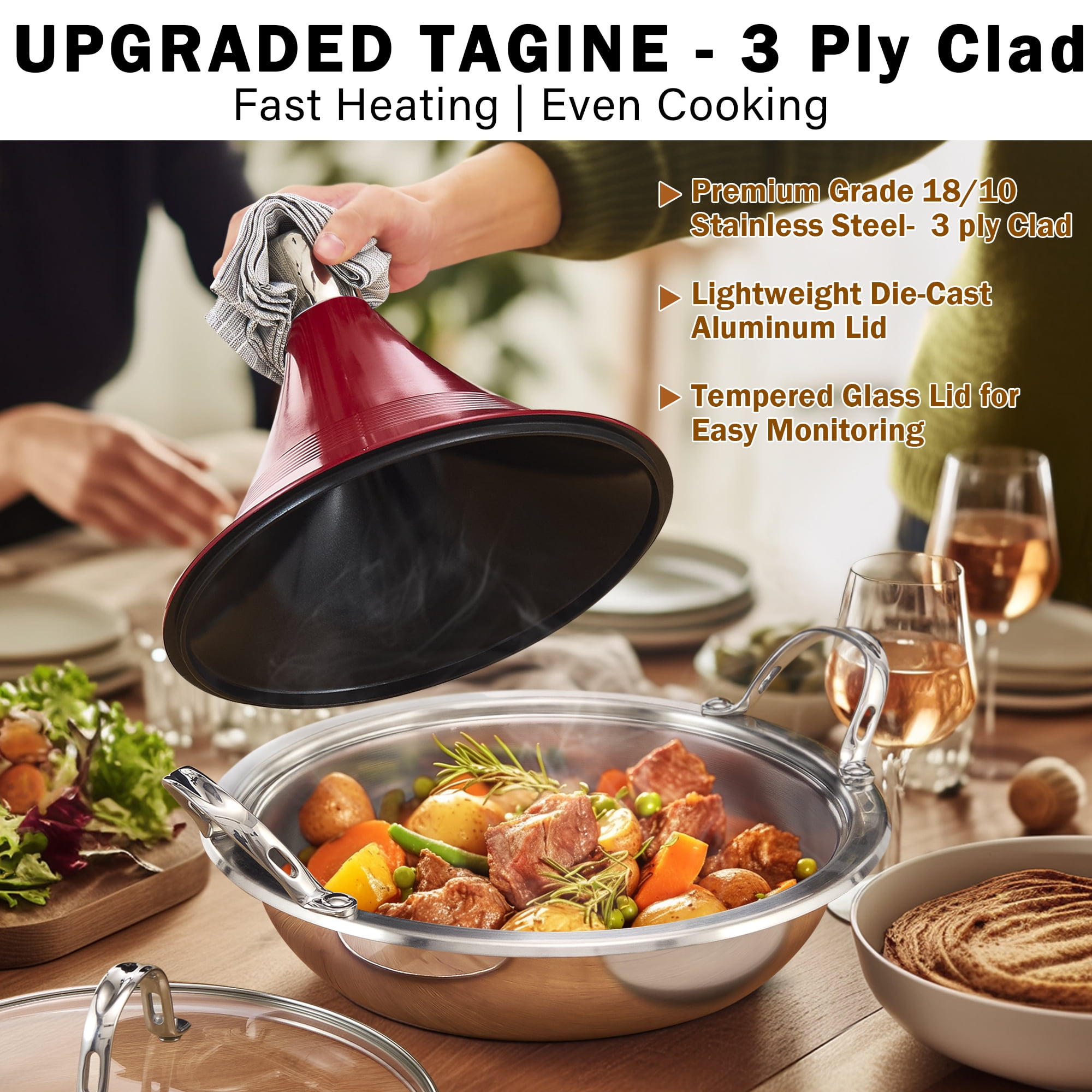 Cooks Standard Moroccan Tagine Pot, 3.6 Qt Multi-Ply Clad