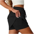 thumbnail image 4 of Women Shorts with Elastic Waistband Women's Drawstring Waist Skort Built-in Shorts Hidden Side Pockets High Waist A-Line Mini Soft Stretch Knit Breathable Active Casual Tennis Athleisure Wear,Black,L, 4 of 8