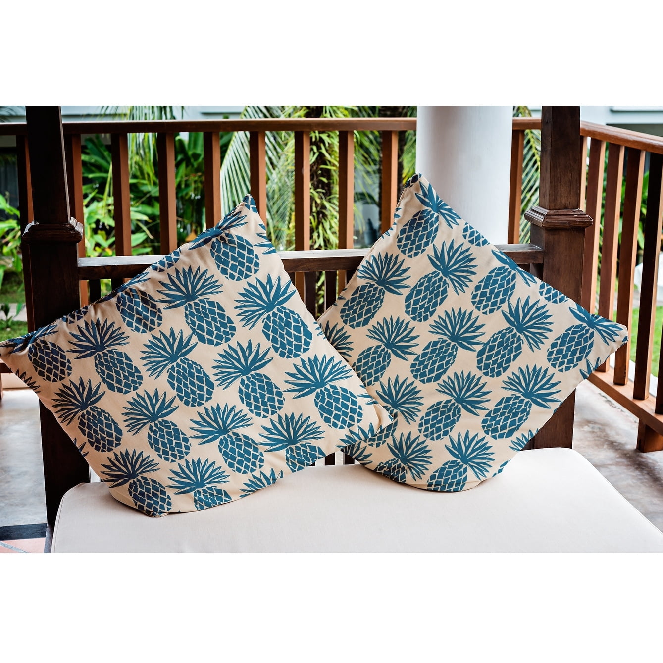 Simply Daisy 14" x 20" Pineapple Stripes Indoor/Outdoor Polyester Throw Pillow, Indigo Blue