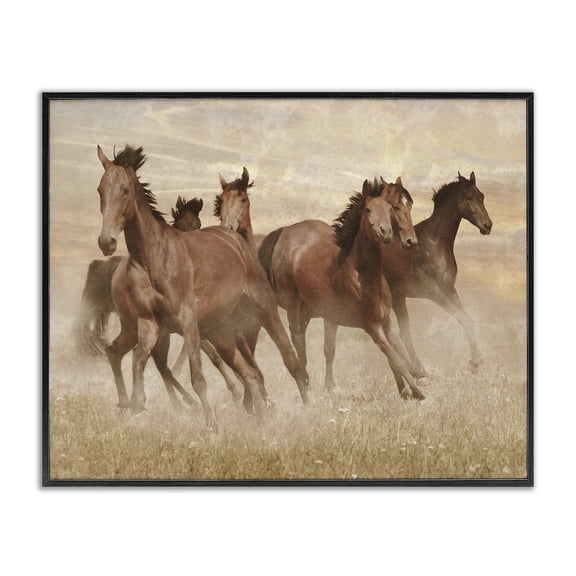 Stupell Industries Southwestern Wild Horse Stampede Monochromatic Brown Country Field Black Framed Giclee Art, 14 x 11, by Marcus Prime