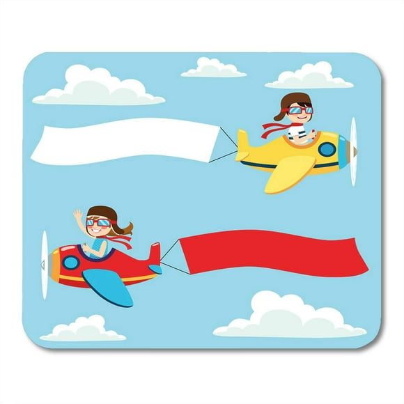 POGLIP Cartoon Boy Little Pilot Kids on Airplane with White and Red Blank Fun Flight Mousepad Mouse Pad Mouse Mat 9x10 inch