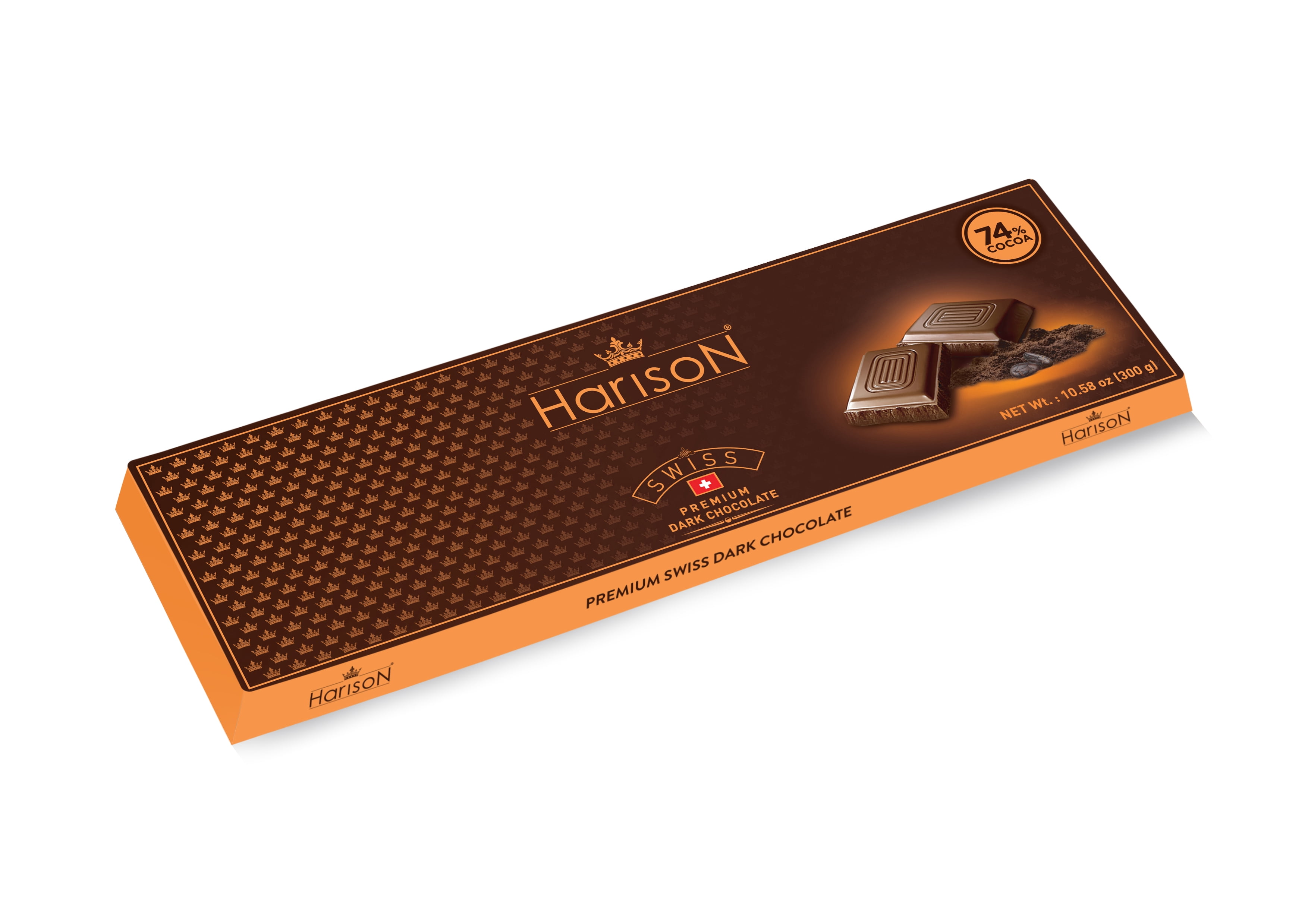 (2 pack) Harison Dark Chocolate 74% Cocoa 10.58 oz- Premium Swiss Chocolate
