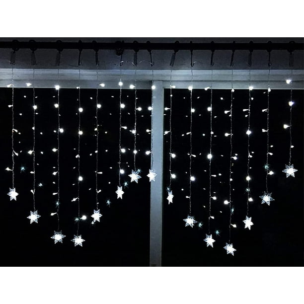 Guirnalda de luces LED navideñas para ventana, 5 m, 216 luces LED, copos de nieve, decoración navideña para interiores y exteriores, fiestas y ventanas (blancas)
