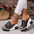 thumbnail image 3 of Rokment Color Block Platform Wedge Dressy Slides Sandals for Women Ladies 2026 Fashion Casual Leather Open Toe Chunky Heeled Slip on Backless Dress Pumps Summer Black Size 6, 3 of 6