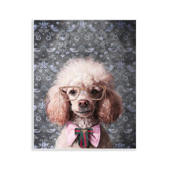 Stupell Industries Glam Poodle on Florals Novelty & Humor Painting Unframed Art Print Wall Art, 11 x 14