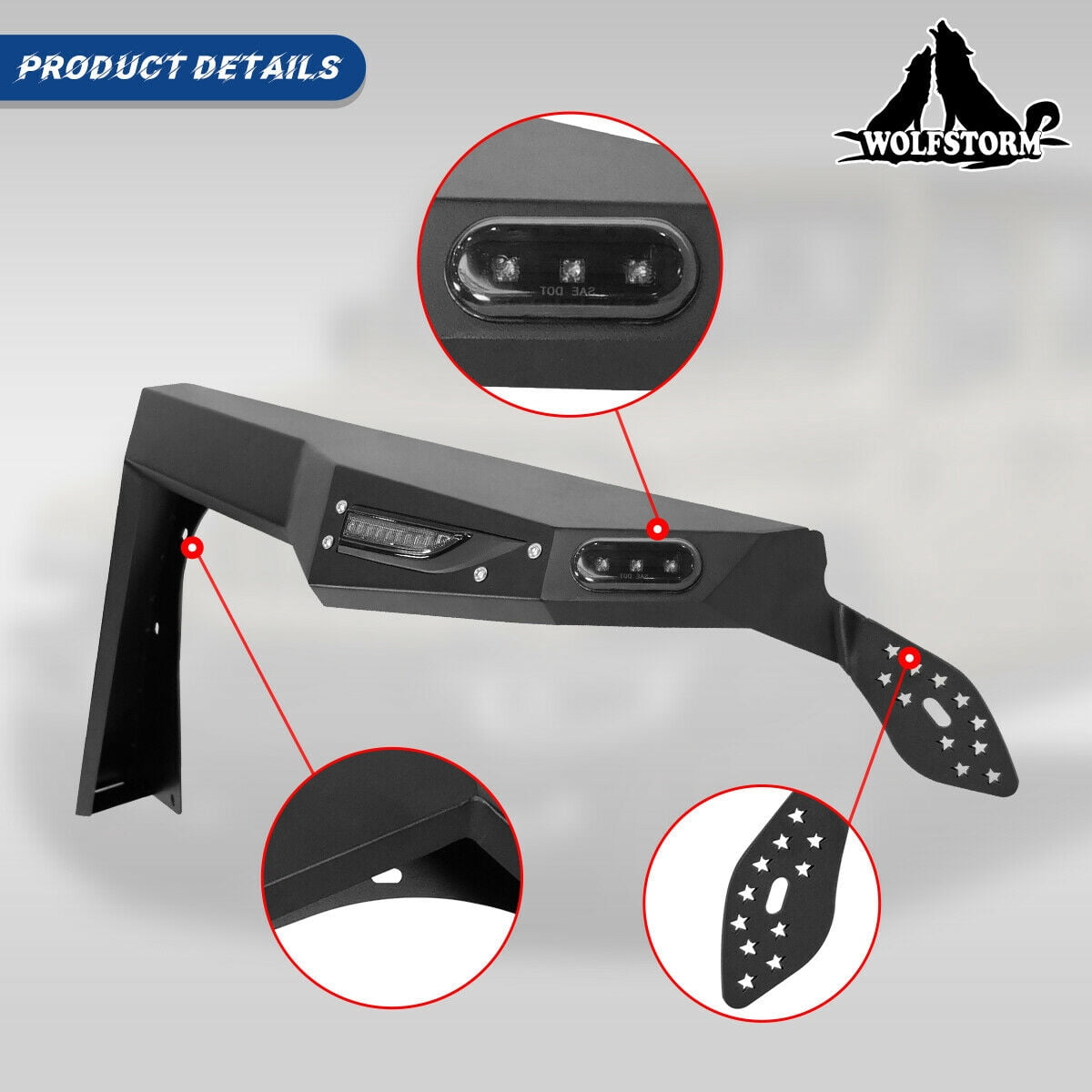 WOLFSTORM Front Fender Flares Fit for 2018-2021 Jeep Wrangler JL 4 Doors/2 Door,LED DRL Lights and Sequential LED Turn Lights,Jeep Wrangler JL/JLU Fender Flares Replacement Exterior Accessories
