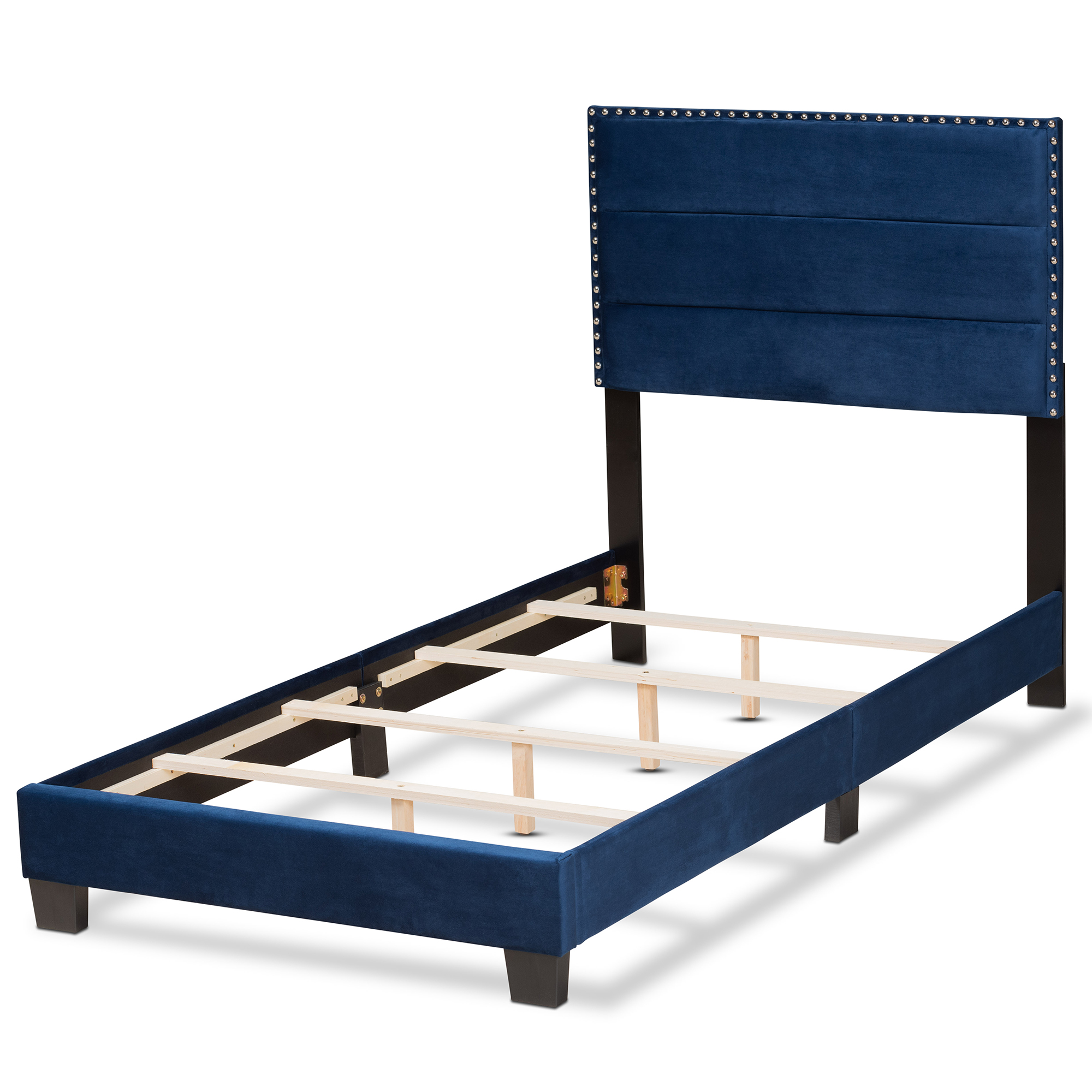 Baxton Studio Tamira Contemporary/Modern Velvet Tufted Panel Bed, Twin, Navy Blue/Black