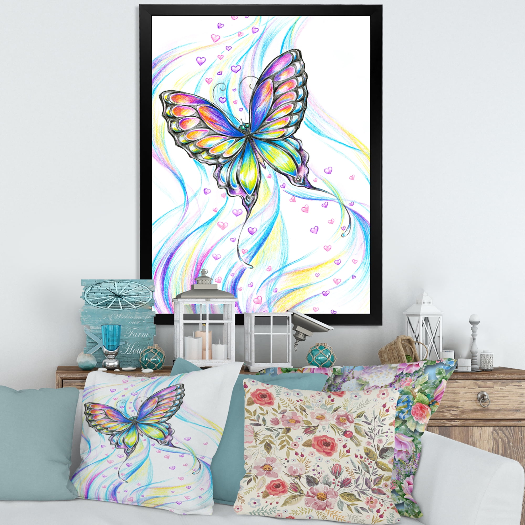 Designart 'Iridiscent Colorful Butterfly' Traditional Framed Art Print