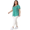 thumbnail image 3 of DARING DIVA Women's Plus V Neck Pintuck Short Sleeve Polka Dots Top 1X Dark Green, 3 of 6